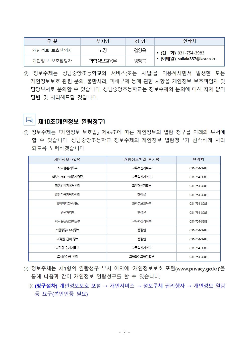 2024 성남중앙초등학교 개인정보처리방침(안)007